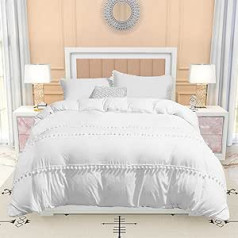 ZTYROLJ Bohemian Bed Linen 135 x 200, Microfibre Tassel White Bed Linen Sets, 2-Piece Pom Pom Soft Breathable Children's Bed Linen 135 x 200 + 80 x 80 cm Pillowcases