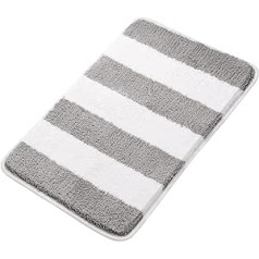 PiccoCasa Grey and White Bath Mat, Non-Slip Bath Mats 50 x 80 cm for Bathroom, Floor and Bathtub, Microfibre, Extra Soft, Fluffy and Water Absorbent, Striped, Machine Washable