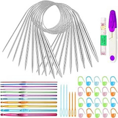 Hysagtek 51 Pieces Knitting Needles Set - 12 Sizes Circular Knitting Needles, 11 Crochet Hooks, 6 Sewing Needles, 20 Stitch Markers, Scissors, Tape Measure, Suitable for Weaving/Patterns/Yarn Projects