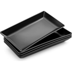 MALACASA Porcelain Serving Plate, 4-Piece Serving Plate, Rectangular Serving Plate, Large for Buffets, Sushi, Cakes, Appetizers at Home/Restaurant, 31 x 15.3 cm, Matte Black