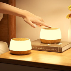 Bonsery LED Bedside Lamp Touch Dimmable Set of 2 Table Lamp Wireless USB Rechargeable with Timing, Baby Night Light Children with RGB Colours & 3 Modes Wood Grain Nursing Light for Bedroom Living Room