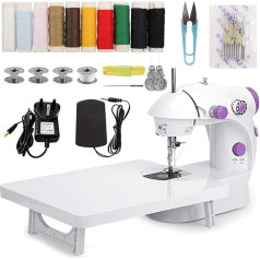 MinRi Mini Sewing Machine with Upgrade Extension Table, Adjustable Double Threads and Two Speeds Portable Craft Patches Sewing Kit for Household, Travel, Kids, Beginners