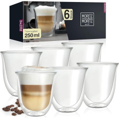Moritz & Moritz Cappuccino Glasses Double-Walled Pack of 6 - Double-Walled Glasses for Coffee, Tea or Dessert - Coffee Glasses Double Walled Dishwasher Safe
