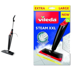 Bundle of Vileda Steam Plus XXL Steam Cleaner, Hygienic Floor Cleaning of Large Surfaces, for All Floors + Vileda Steam Plus XXL Microfibre Replacement Covers, Pack of 2