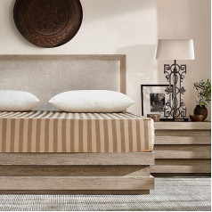 Damier Satin Fitted Sheet 160 x 200 cm Beige Silk Glossy Flat Sheet High-Quality Satin Striped Fitted Sheet Suitable for Mattresses up to 30 cm