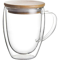 Soulnioi Coffee Glass Set in 2350ml Glass Coffee Cups with Bamboo Lids Double Wall Glass Coffee Cups Tea Espresso Juice for Cafe, Office and Home