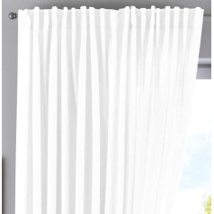 Cationic Jena 2019037 Concealed Loops H x W 250 x 300 cm White Opaque Linen Look Curtain Mottled Curtain Tape with Tie Backs