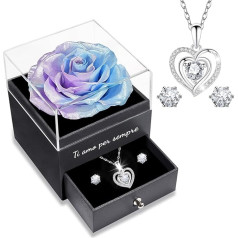 Yamonic Handmade Preserved Rose Jewellery Gift, Birthday Gift for Women, Anniversary Gift for Her, Real Rose with Necklace, Love You Forever Eternal Flower, Italian