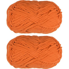 sourcing map 2 Skeins Chenille Yarn Velvet Blanket Yarn 2 x 100g 6 Super Bulky Polyester Soft Knitting for Crochet, Weaving, Bag, Scarf, Hat, Dark Orange