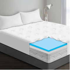 HOMCA Mattress Topper 140 x 200 cm, 7.5 cm High Memory Foam Mattress Topper, 2.5 cm Mattress Topper + 2 cm Gel Foam + 3 cm Hard Foam with Extra Deep Pocket, for Box Spring Bed and Uncomfortable Beds