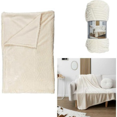 HOME DECO FACTORY Cuddly Blanket Cream Beige XXL – High-Quality Fleece Blanket with Embossed Pattern – Bedspread Blanket Fluffy as Bed Throw – Plaid Blanket for Sofa Couch (200 x 150 cm)