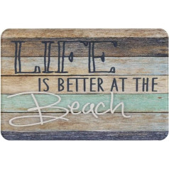 JOOCAR Life is Better at The Beach Door Mats, Wood Stripe, Entrance, Beach Rug, Door Mat for Indoor, 45 x 75 cm, Non-Slip Entrance Rug, Machine Washable, Soft Doormats for Kitchen, Bathroom, Bedroom