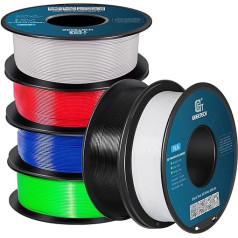 GEEETECH Polylactic Acid (PLA) Filament 1.75 mm for 3D Printers, 6 Rolls (Black, White, Grey, Red, Green and Blue), 6 x 1 kg, Colours Bundle