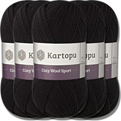 Hobby YARN Kartopu Cosy Wool Sport Yarn, 5 x 100 g, Turkish Premium Wool, Cotton and Acrylic, Plain Hand Knitting Yarn, Knitting Yarn, Plain Baby for Crochet, Knitting (940)