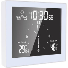 ANCLLO Touch Screen Clock Battery Operated Suction Cup Design Multifunctional Thermohygrometer Clock Office Home Timing Time Display (White)