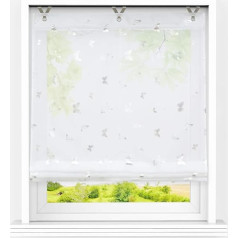Heichkell Roman Blind with Eyelets Voile Modern Roman Curtain No Drilling Small Window Curtain Kitchen Shiny Butterfly Decorative Pattern White W x H 45 x 130 cm
