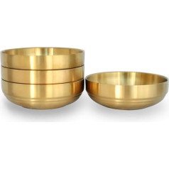 4 Large Double Tier Stainless Steel Sauce Bowls, Round Spice Tray, Sauce Plates, Sushi Dip Bowls, Appetizer Tray, Spice Bowl for Restaurant, Home (12cm, Gold)