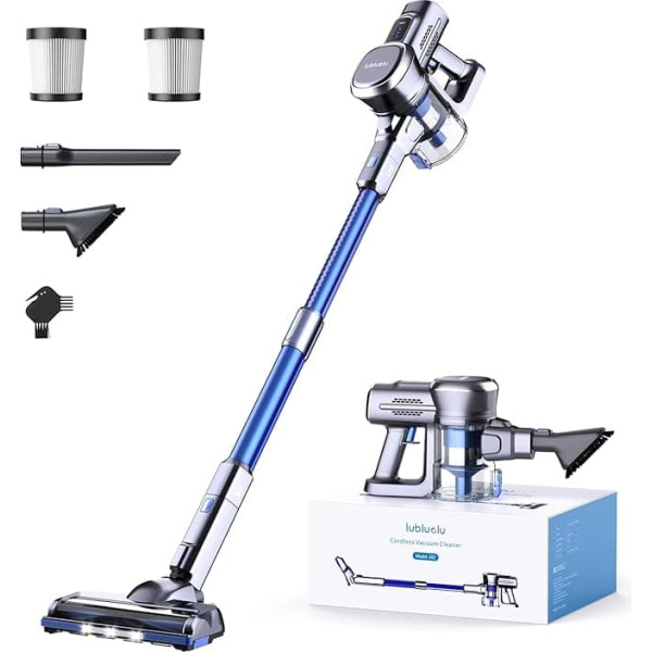 Lubluelu 25000 Pa Battery Vacuum Cleaner, 50 Min. Running Time, Vacuum Cleaner Wireless Suction Power, Battery Vacuum Cleaner Freestanding 25.9 V, 120,000 rpm, Vacuum Cleaner for Pet Hair, Carpet,