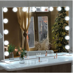 ANYHI Cosmetic Mirror with Lights, 91 x 62 cm, Illuminated Hollywood Makeup Mirror with 16 Dimmable Lights, Wall Mounted or Dressing Table Mirror for Makeup Dressing Table with 10x Magnifying Glass