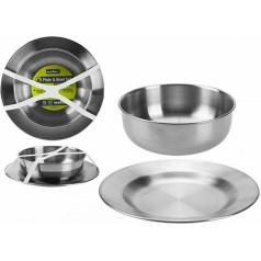 Summit Stainless Steel Plate and Bowl Set of 2 for Camping Outdoor Hiking Kitchen