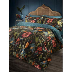 Riva Paoletti Riva Home Botanist Duvet Cover Set, Cotton-Black/Multi-Single Size-137 cm x 200 cm (54A x 79A Inches), BOTANIS/D01/BLK, Multicoloured, 135 x 200 cm
