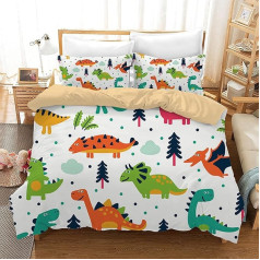 HZVRTN Children's Bed Linen Dinosaur Duvet Cover Set, Modern 3D Dinosaur Printed Children's Boys Cot Duvet Cover Set Microfibre 3-Piece with Pillowcase (135 x 200 cm, Cartoon White)