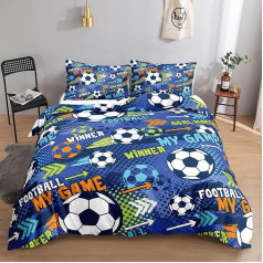 HOSIMA Blue Cartoon Football Bedding Set for Adults, Boys and Girls, Blue Cartoon Football Print, Duvet Cover with 2 Pillowcases (Blue Cartoon Football S)