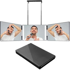 360 Degree Mirror with Light, 3-Way Mirror, Three-Colour Dimming LED Shaving Mirror, Cosmetic Mirror, Fitness Mirror Barber, Height-Adjustable Telescopic Hook, Self-Styling for Men and Women