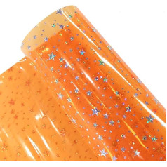 XHT 30 x 120 cm Super Clear Glitter Star PVC Vinyl Faux Leather Fabric, Transparent Star Printed Leather Roll 0.5mm Thickness for DIY Projects Sewing Crafts (Orange)