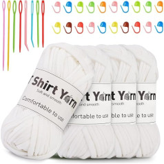 Doxiru T Shirt Yarn Set, Yarn for Knitting Fabric, Knitting Yarn, Cotton Toss Yarn, Soft Large Yarn, Crochet Yarn Set for Knitting, Crochet Yarn, Weaving Accessories (Milk White)