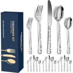 XIAOYU 20 Piece Cutlery Set, Stainless Steel Cutlery Set for 4 Persons, Unique Pattern Design, Includes Dinner Knife/Forks/Spoons, Dishwasher Safe, Silver