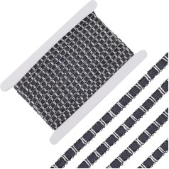 GORGECRAFT 10 Yard 8 mm Black Leather Silver Metallic Embellishment Gimp Braid Trim Decorative Glitter Leather Lace Fabric Double-Sided Stitched Trimmings for Curtains Sewing Crafts Clothing