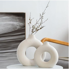 Creative Vase, Modern Home Decor, Vases for Pampas Grass, Handmade Vase, White Ceramic, Dried Flowers, Craft Ornaments for Office, Home, Decoration, Beige, 2 Pieces