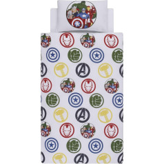 Disney Home Marvel Avengers Reversible Duvet Cover Set, Spiderman, Iron Man, Captain America, Hulk, Single, 2-Piece, 100% Cotton, Multi-Colour, 135 x 200 cm + 50 x 70 cm