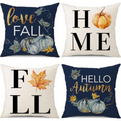 JOTOM Set of 4 Cushion Covers, 45 x 45 cm, Pumpkin, Autumn, Thanksgiving, Cushion Covers, Farmhouse, Home Decoration, Couch, Outdoor Cushion Covers for Sofa, Bed, Living Room, Car Decor (Autumn)