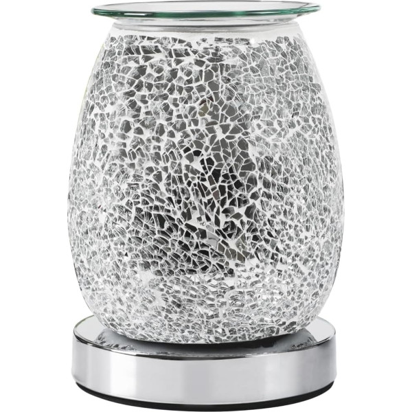 TRIXES Electric Wax Burner Glass Chip Effect Aromatherapy Essential Oil Diffuser with LED Light Silver