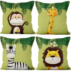 Aoihrraan Cushion Covers 50 x 50 cm Cartoon Animals Cushion Cover Home Decorative Square Soft Short Plush Cushion Cover Invisible Zip for Sofa Car Bedroom Pack of 4