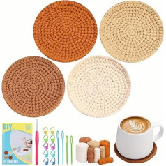 dipeer Crochet Kits for Beginners, 4 Pieces Coaster Beginner Crochet Kit with Step by Step Video Tutorials, Crochet Yarn Hooks, Crochet Starter Kit for Adults, DIY Knitting, Home Decoration