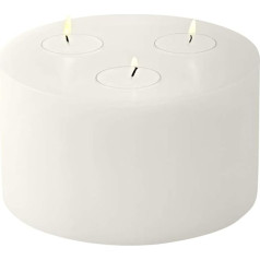 EDZARD Cornelius Permanent Candle (Diameter 16 cm, Height 9 cm) in White - Tea Light Holder for 3 Tea Lights, in Candle Look, Lantern for Standard Tea Lights - Decorative Candles, Table Decoration,