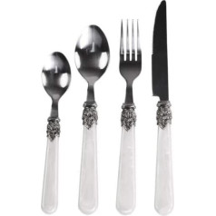 Cutlery Set 16 Pieces Country House Shabby Chic Decorative Relief Pattern Ivory Stainless Steel