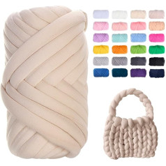 JeogYong Chunky Yarn for Hand Knitting, 0.2 kg/10 Yards Giant Yarn Arm Knitting Yarn, Soft Tubular Yarn for Bags, Baskets, Cushions, Pet Nests, DIY Crafts (Beige)