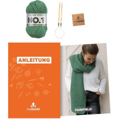 myboshi Fairfield Scarf Knitting Set, Knitting Set for Beginners, Includes No.1 Wool, Needle and Instructions, Knitting Pack, 30% Merino Wool, Green (Grass Green) with Circular Knitting Needle