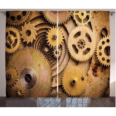ABAKUHAUS Steampunk Rustic Curtain, Close Up Equipment, Living Room Universal Tape Curtains with Loops and Hooks, 280 x 260 cm, Sand