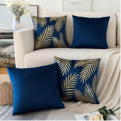 JOTOM Velvet Soft Cushion Covers, Pack of 4, Gold Leaves, Modern Decorative Cushion Covers, Bronzing Cushion Covers, Square Throw Cushion Cover for Bedroom, Sofa, Car, Home, Couch Decor, 45 x 45 cm