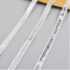 URROMA 10 Yards Silver Sequin Ribbon Metallic Stretch Sequin Trim Sequin Trim for Dress Decoration Headband Embellishment Sewing Arts Crafts