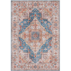 Nouristan Sylla Asmar Living Room Rug Orient-Touch Detailed Pattern Floral KurPile Flat Weave Rug for Dining Room, Living Room, Bedroom - Denim Blue, 80 x 150 cm, Polyester, 80 x 150 cm