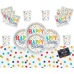 Rainbow Polka Dot Party Supplies Happy Birthday Tableware Set Rainbow Themed Party Decorations for 16 People