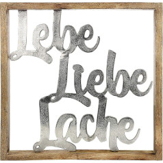 GILDE Frame - Picture - Wall Decoration - Live Love Laughter - Gift for Women - Saying 60 x 60 cm, Natural, Silver