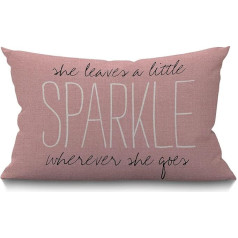 BGBDEIA Pink Sparkle Monogram Cushion Cover Farmhouse She Leaves a Little Wherever She Goes Pink Decorations Cushion Cover for Sofa Couch Cotton Linen 30 x 50 cm 12 x 20 Inches