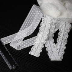 DAHI Lace Ribbon 20 Metres Lace Trimming Elastic Lace Ribbon with 2 Motifs for Sewing Crafts Wedding Decoration Scrapbooking Gift Box (Elastic Lace / 2 Types)